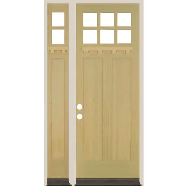 Krosswood Doors 50 in. x 96 in. Craftsman Right-Hand/Inswing Clear Glass Unfinished Hemlock Wood Prehung Front Door Left Sidelite