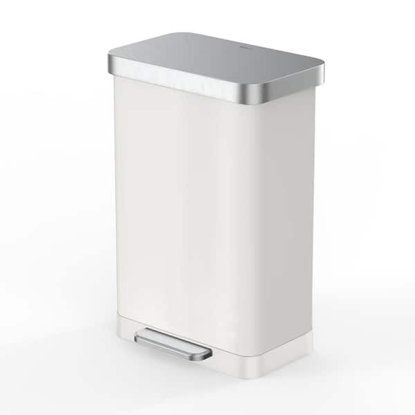 20 Gal. Matte White Trash Can, Step-on, Rectangle Shape