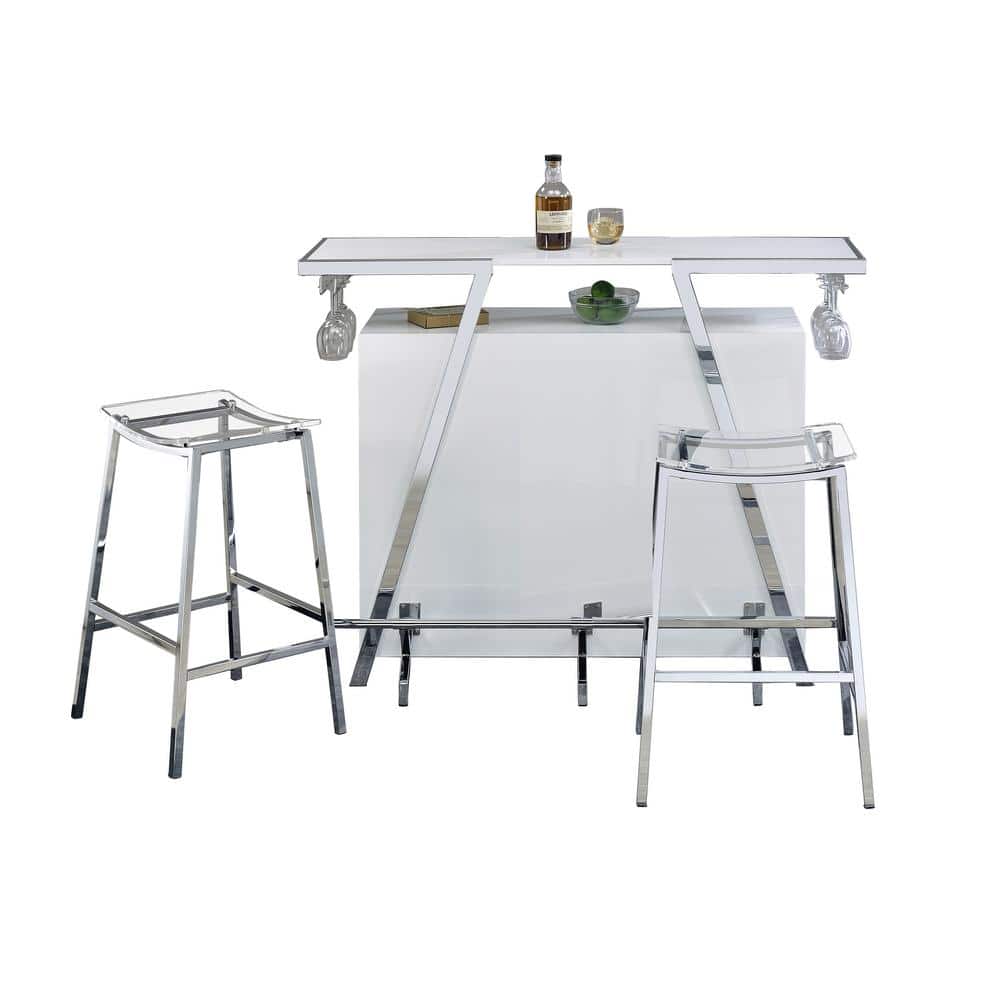 Zena 3-Piece White and Chrome Acrylic Bar Set with LED Lights