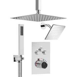 Multiple Press Dual 7-Spray Ceiling Mount Anti Scald 12 in. Fixed and Handheld Shower Head 2.5GPM Chrome Valve Included