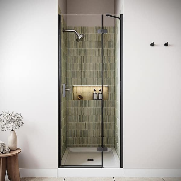 Ciane 32'' x 76'' Semi-Frameless Pivot Shower Door with CrystalTech Treated 5/16'' Glass, Matte Black Hardware