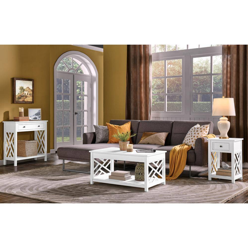 White Pine Rectangular Coffee Table with Lattice Storage
