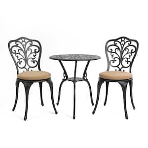 3-Piece Anti-Bronze Cast Aluminum Outdoor Bistro Sets with Cushion and Umbrella Hole