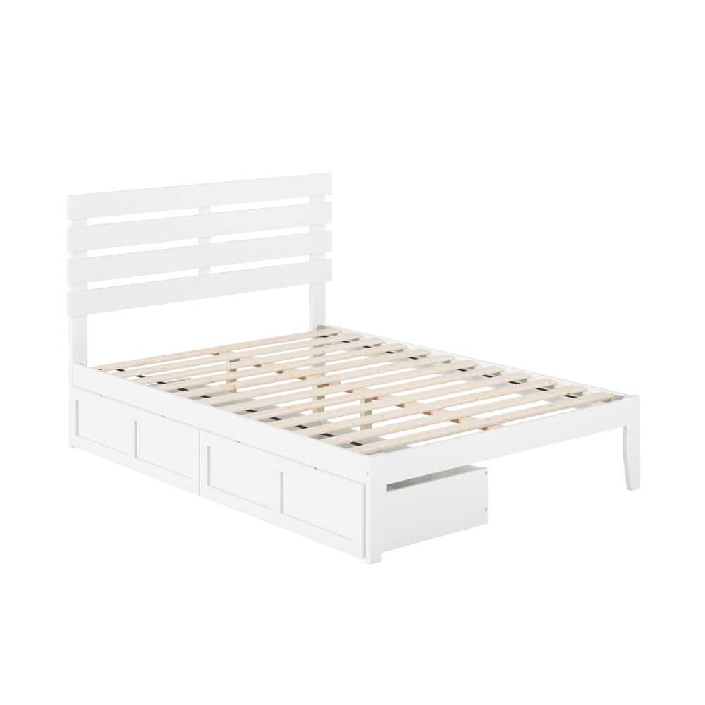 White Full Captain's Bed with Storage Drawers and USB Charger