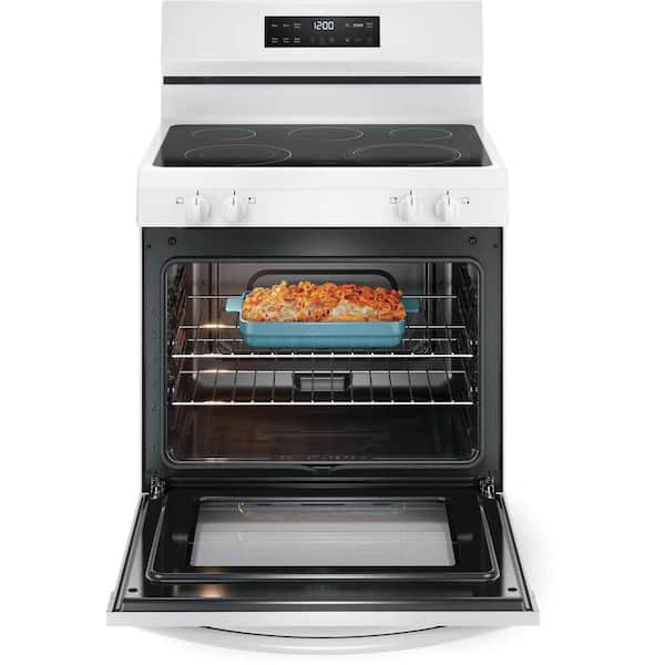 30 in. 5 Burner Element Freestanding Electric Range in White with EvenTemp and Steam Clean