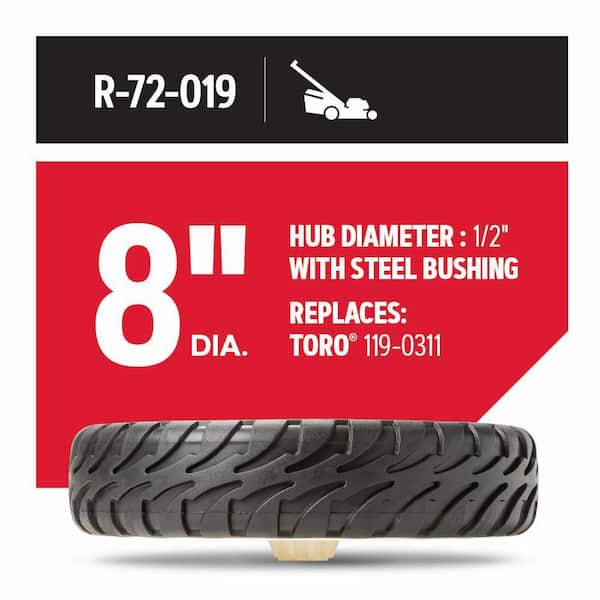 8" Front Wheel for Walk-behind Mowers, Fits Toro 22" Recycler models (R-72-019)