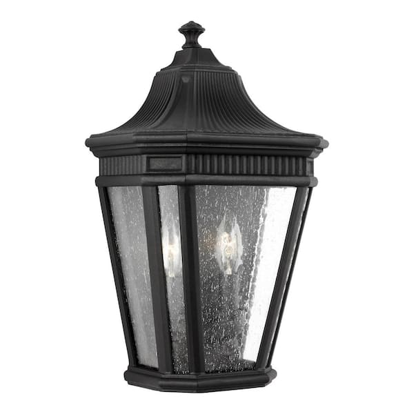 Generation Lighting Cotswold Lane 2-Light Black Outdoor 16 in. Wall Lantern Sconce