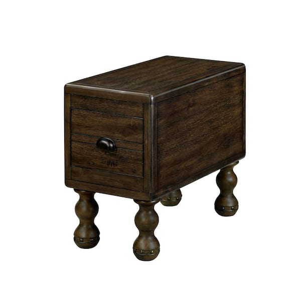 Unbranded 20.5 in. H Espresso Solid Wood Rectangle Outdoor Side Table with Drawer for Small Spaces, Living Room, Bedroom