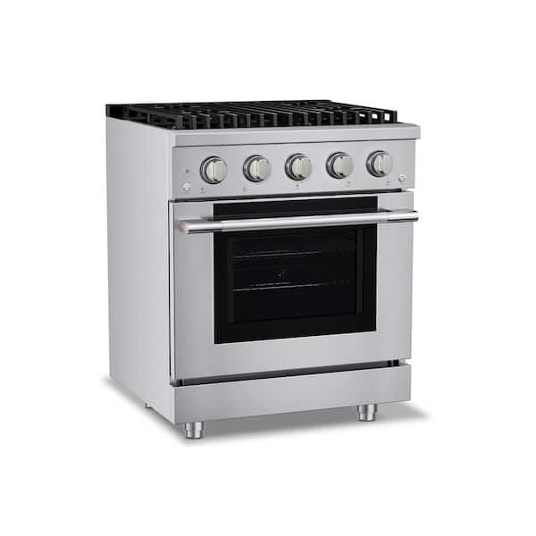 HausPRO 30 in. Stainless Steel Gas Range 4 Burners (20,000 BTU) 4.2 cu. ft Convection Oven 5 Racks Convertible NG/LP