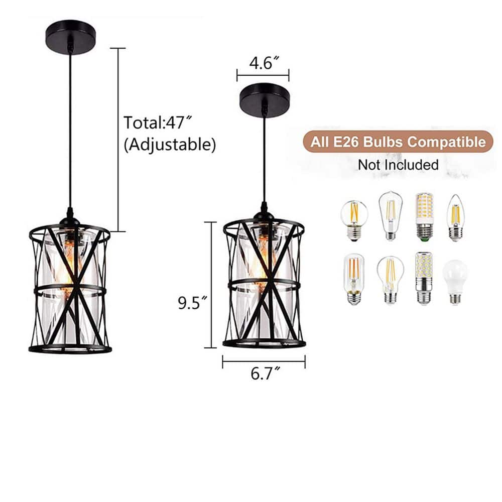 Black Metal Cage Mini Pendant Light with Clear Glass Shade