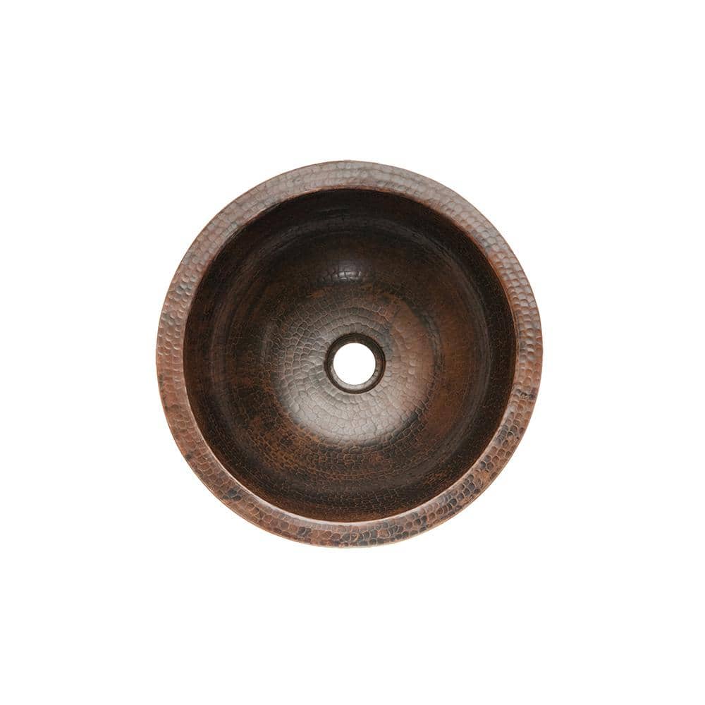 14" Round Oil Rubbed Bronze Hammered Copper Sink