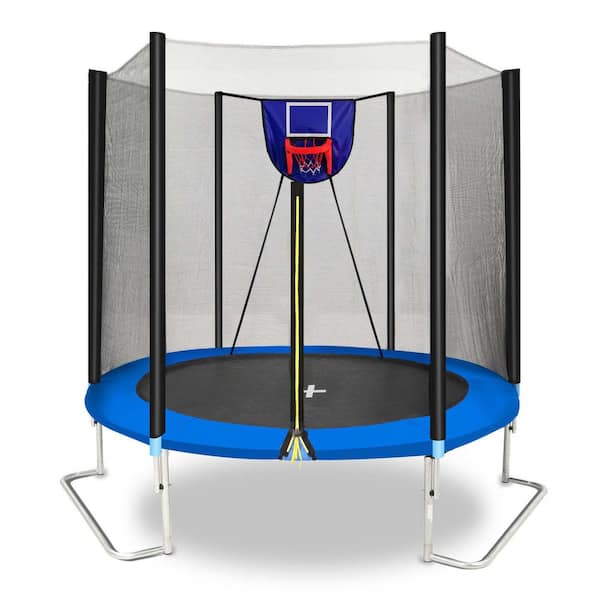 FLIPZA 8 ft. Trampoline with Basketball Hoop and Enclosure Net