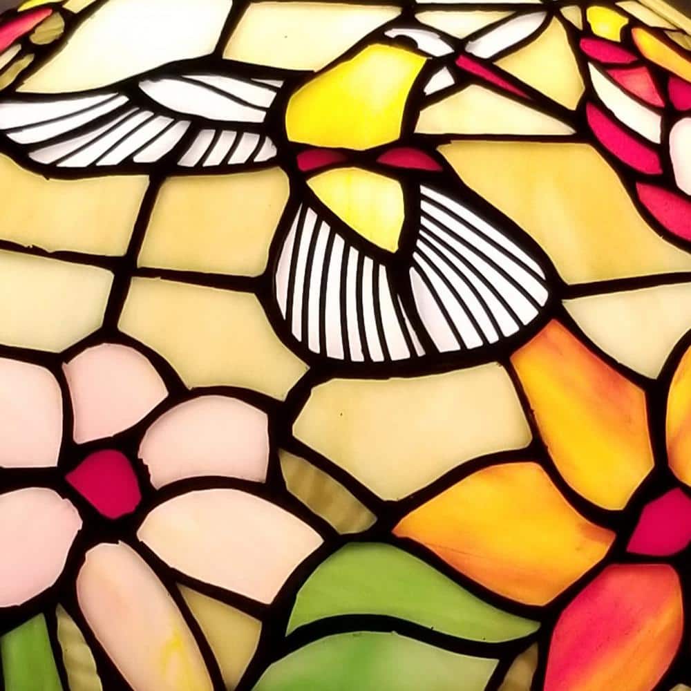 19" Multi-Color Stained Glass Floral Nightstand Lamp