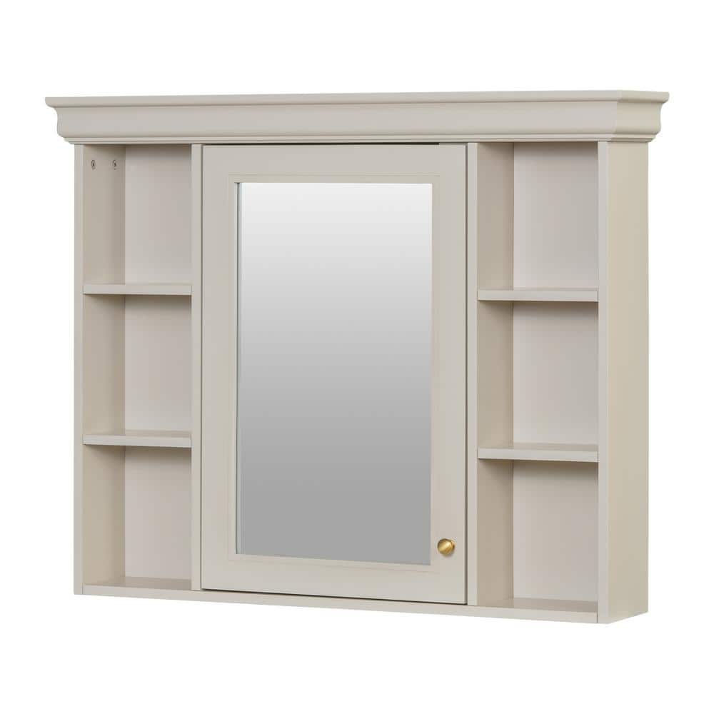 35.5 in. W x 28.74 in. H Modern Rectangular MDF Medicine Cabinet with Mirror, 6 Open Storage and Adjustable Shelf, Beige price history on PriceWatchPro