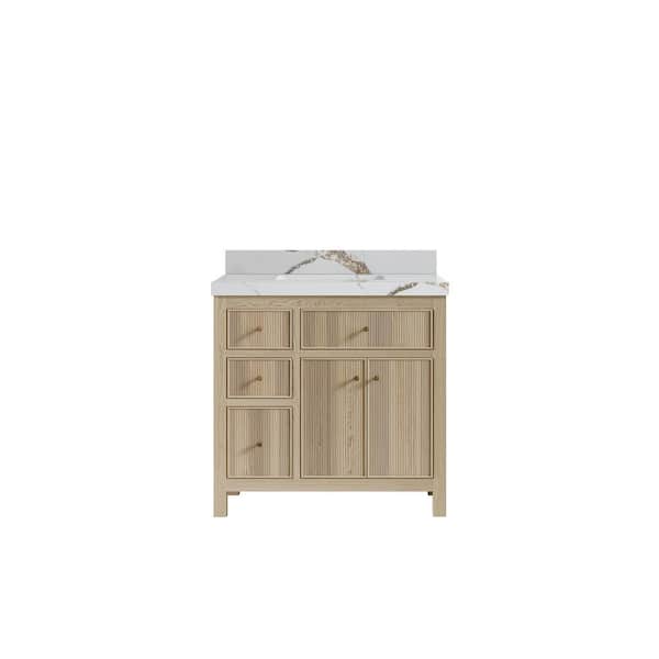 Willow Collections Sonoma Oak 36 in. W x 22 in. D x 36 in. H Single Sink Bath Vanity Center in White Oak with 2 in. Calacatta Gold qt. Top