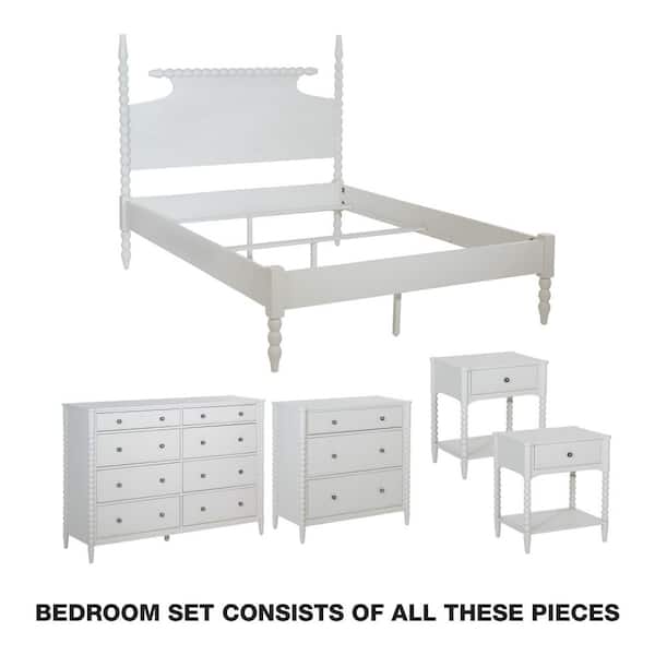 Spindle 5-Piece Sandcastle Antique White Queen Bedroom Set with Nightstands, Dresser and Chest