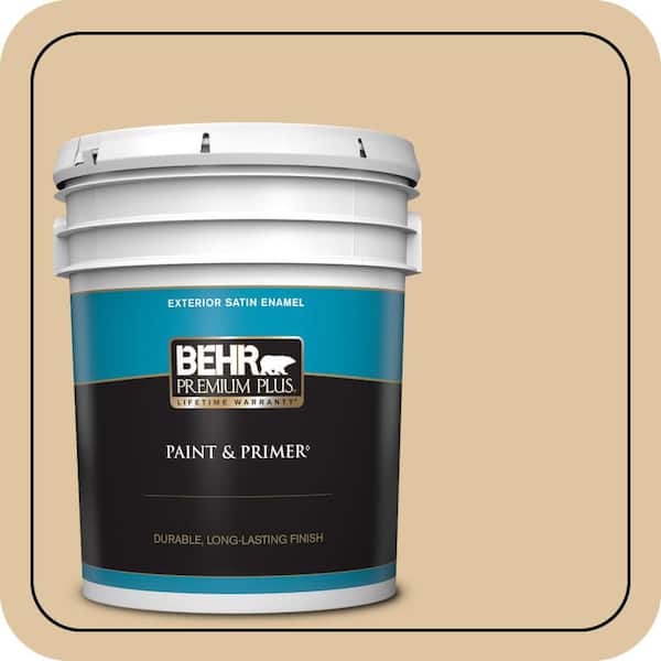 BEHR PREMIUM PLUS 5 gal. #320E-3 Riviera Sand Satin Enamel Exterior Paint & Primer