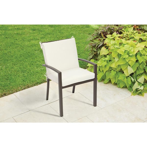 Hampton Bay 20 in. x 17 in. CushionGuard One Piece Mid Back Outdoor Dining Chair Cushion in Almond Biscotti 8876HD 7213B The Home Depot