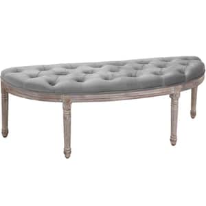 Grey Polyester Tufted Hallway Upholstered Bench with Wooden Legs 19.25 in. x 56 in. x 19.25 in.