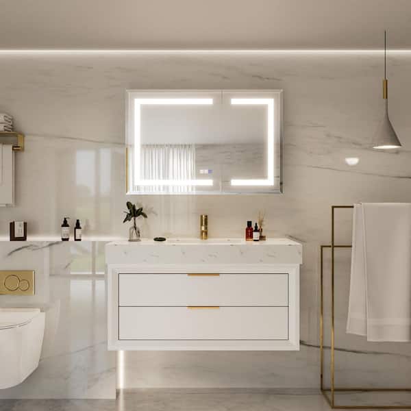 36 in. W x 24 in. H Rectangular Bevel LED Anti-Fog Surface/Recessed Medicine Cabinet with Mirror