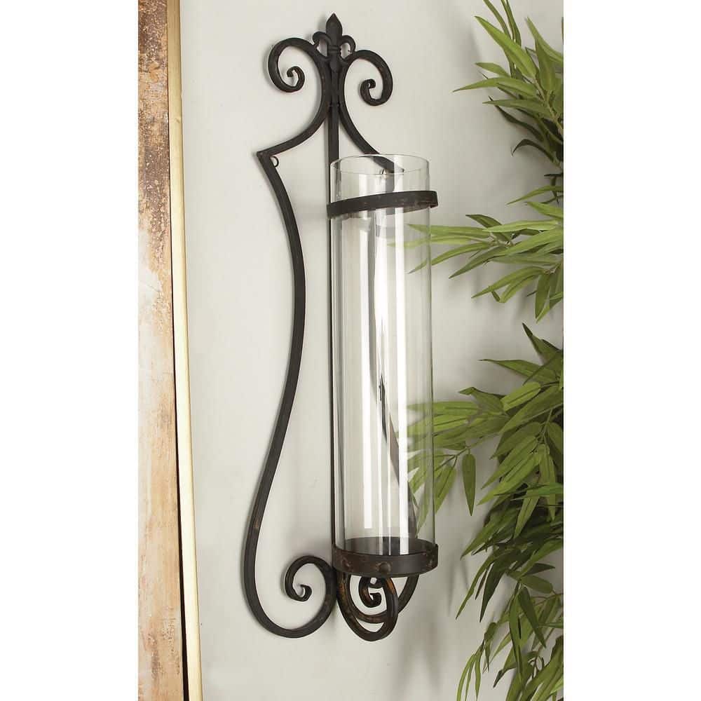 Elegant Black Metal and Glass 31" Traditional Hurricane Candle Lantern