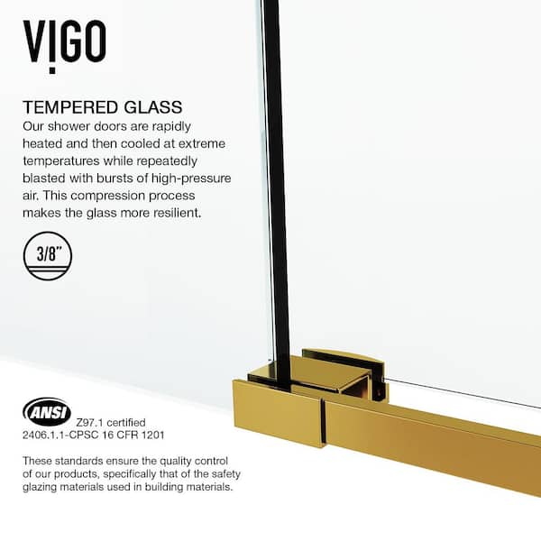 Elan 56 to 60 in. W x 74 in. H Frameless Sliding Shower Door in Matte Brushed Gold with 3/8 in. Clear Tempered Glass