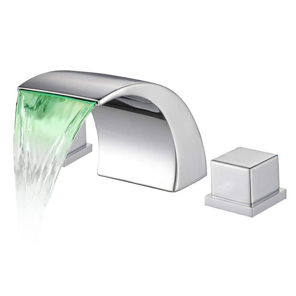 Chrome LED Waterfall Bathroom Sink Faucet with Dual Knob Handles