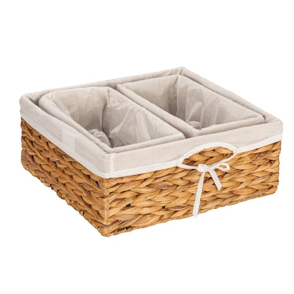 HOUSEHOLD ESSENTIALS 3-Piece Natural Water Hyacinth Basket Set