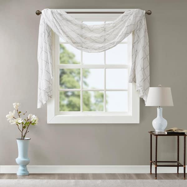 Madison Park Iris 216 in. L x 50 in. W White/Grey 100% Polyester Sheer Window Scarf