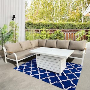 Camel 5-Piece Aluminum Outdoor Patio Fire Pit Deep Sectional Seating Set with Cast Ash Acrylic Cushions