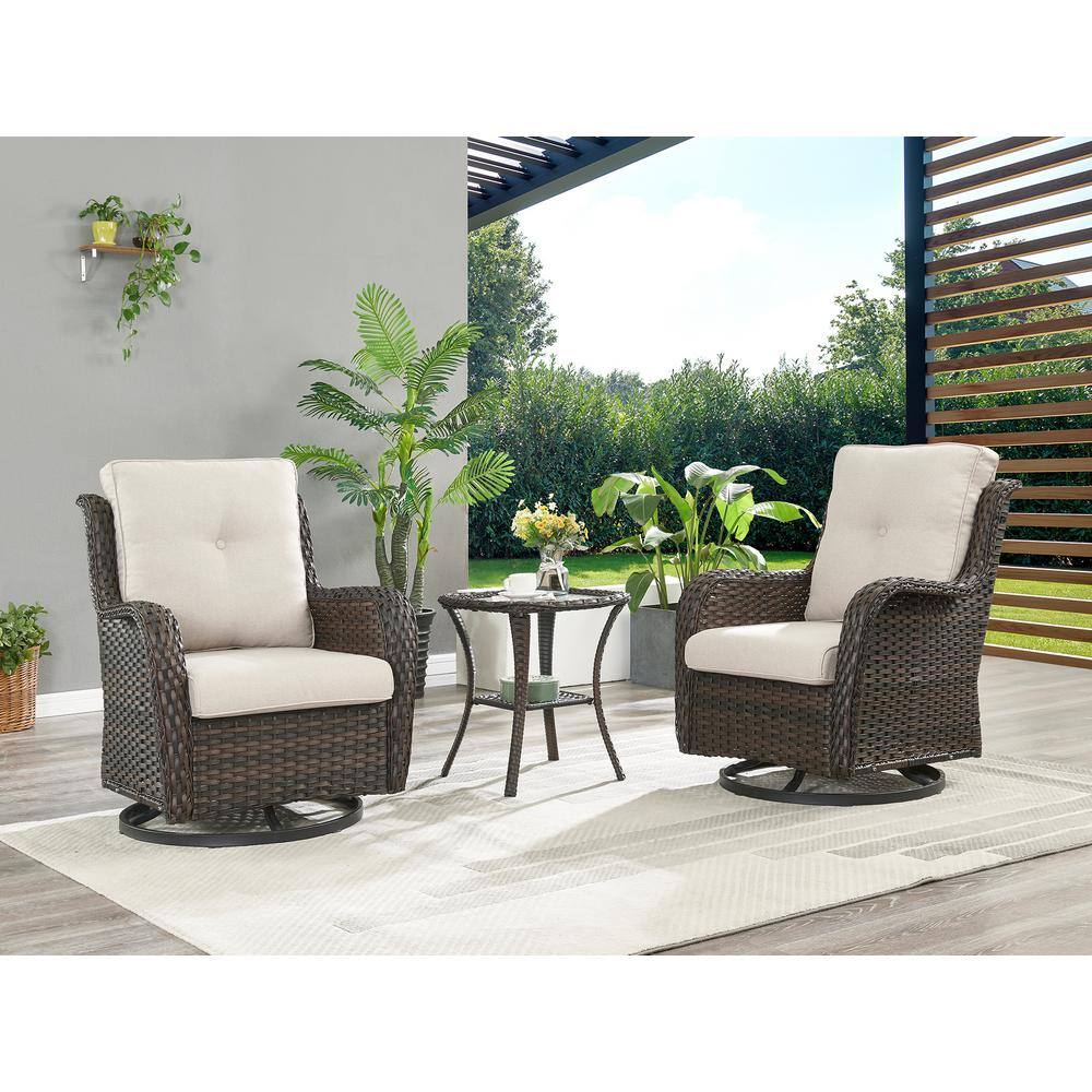 Brown Square Wicker Outdoor Glass Side Table with Storage