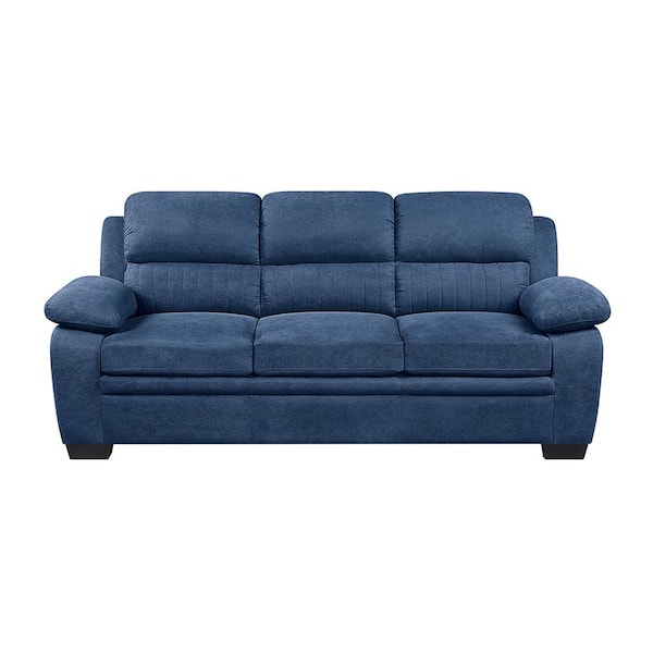 Lazzara Deliah 80 in. W Straight Arm Textured Fabric Rectangle Sofa in. Blue