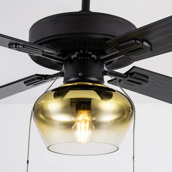 Iza 52 in. LED Indoor Black and Amber Ceiling Fan with Light