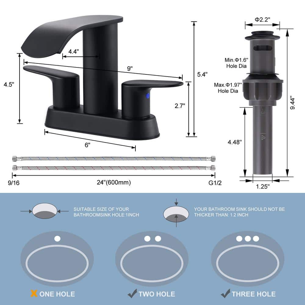 Matte Black Stainless Steel Double Handle Bathroom Faucet