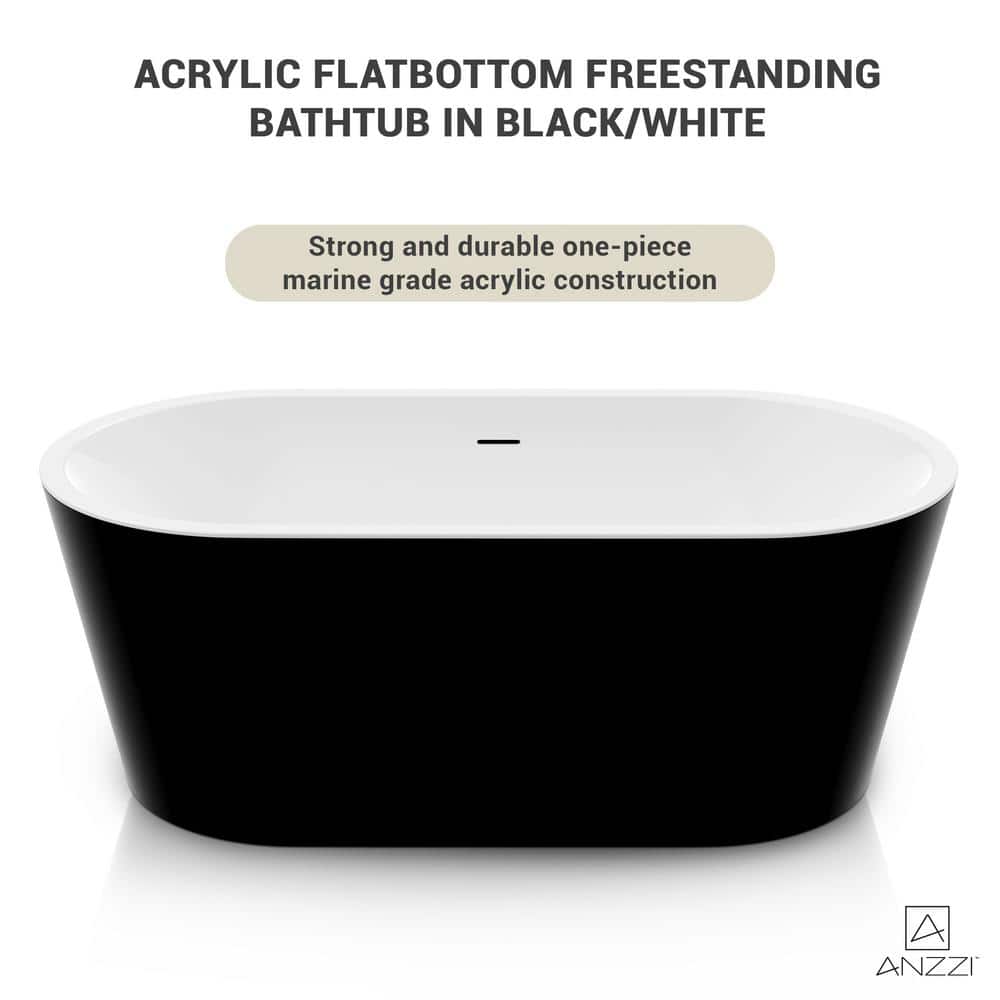 Black and White 55 Inch Acrylic Freestanding Bathtub