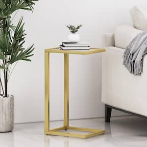 Mohar 11.5 in. Gold Glass Top C-Shaped Side Table