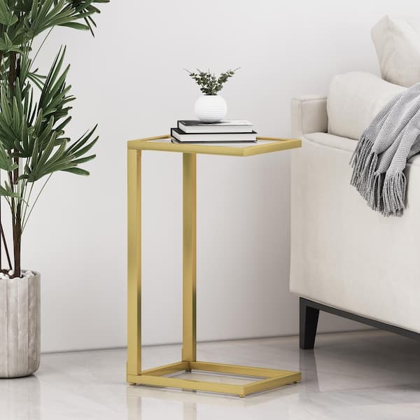 Noble House Mohar 11.5 in. Gold Glass Top C-Shaped Side Table 105949 ...