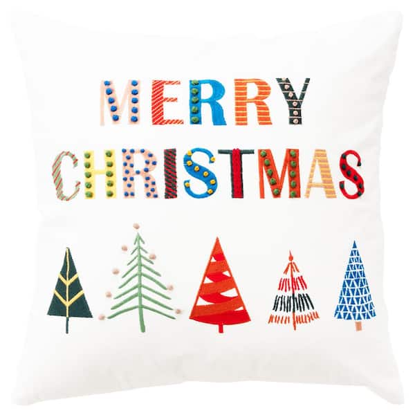 Rizzy Home Holiday Ivory/Multi-Color Sentiment Cotton 20 in. x 20 in. Poly Filled Decorative Throw Pillow
