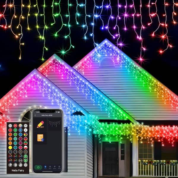 66 ft. 598-Count Smart Multi Color LED Icicle Christmas String Lights with App and Remote, Waterproof Outdoor Decor