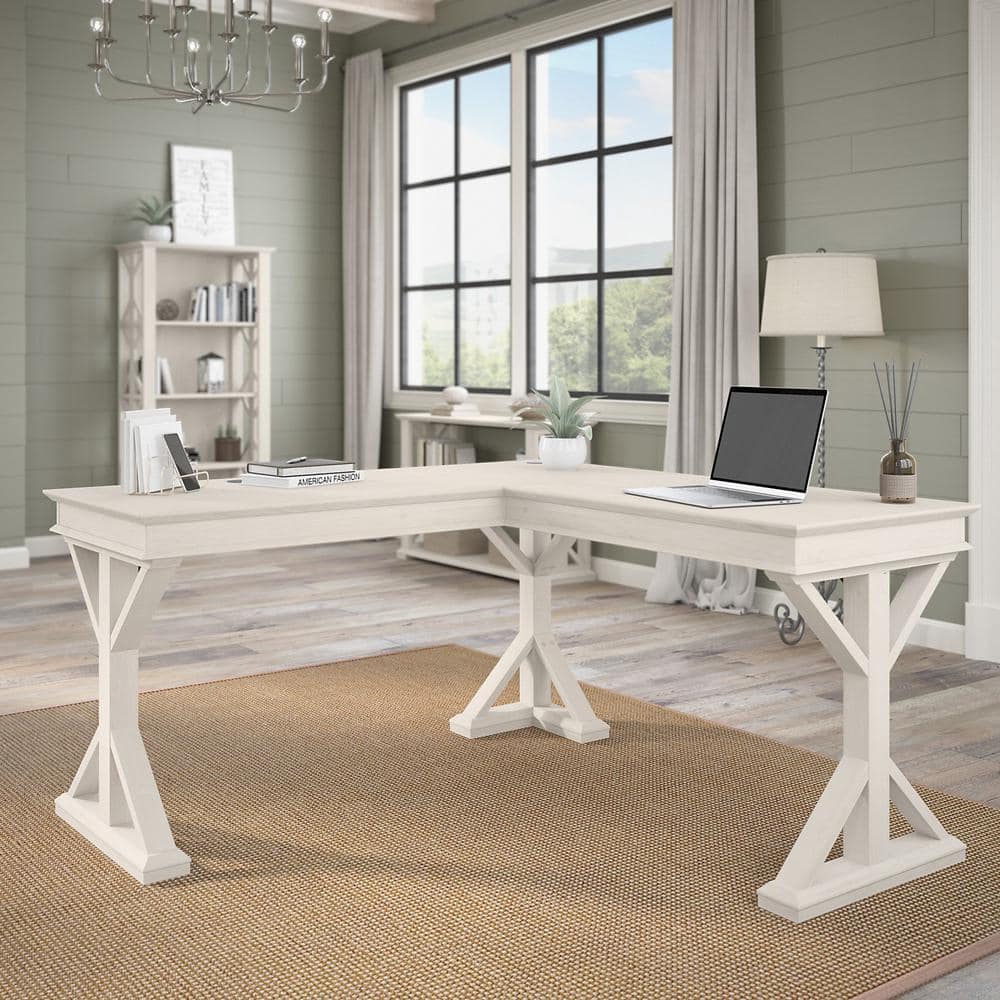 Linen White Oak Farmhouse L-Shaped Home Office Desk