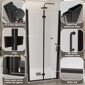 32-33 in. W x 72 in. H Bi-Fold Semi Frameless Shower Door in Matte Black with Clear Glass