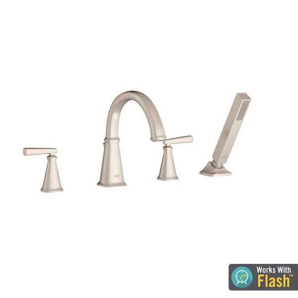 American Standard Edgemere 2-Handle Deck-Mount Roman Tub Faucet for Flash Rough-in Valves with Hand Shower in Brushed Nickel
