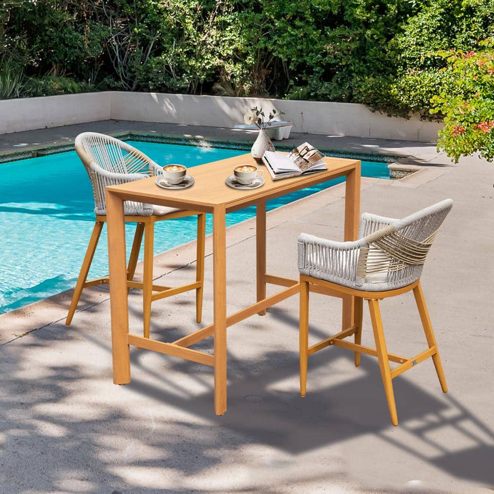 2-Person Rectangular Aluminum Outdoor Dining Set with Cushions, Teak