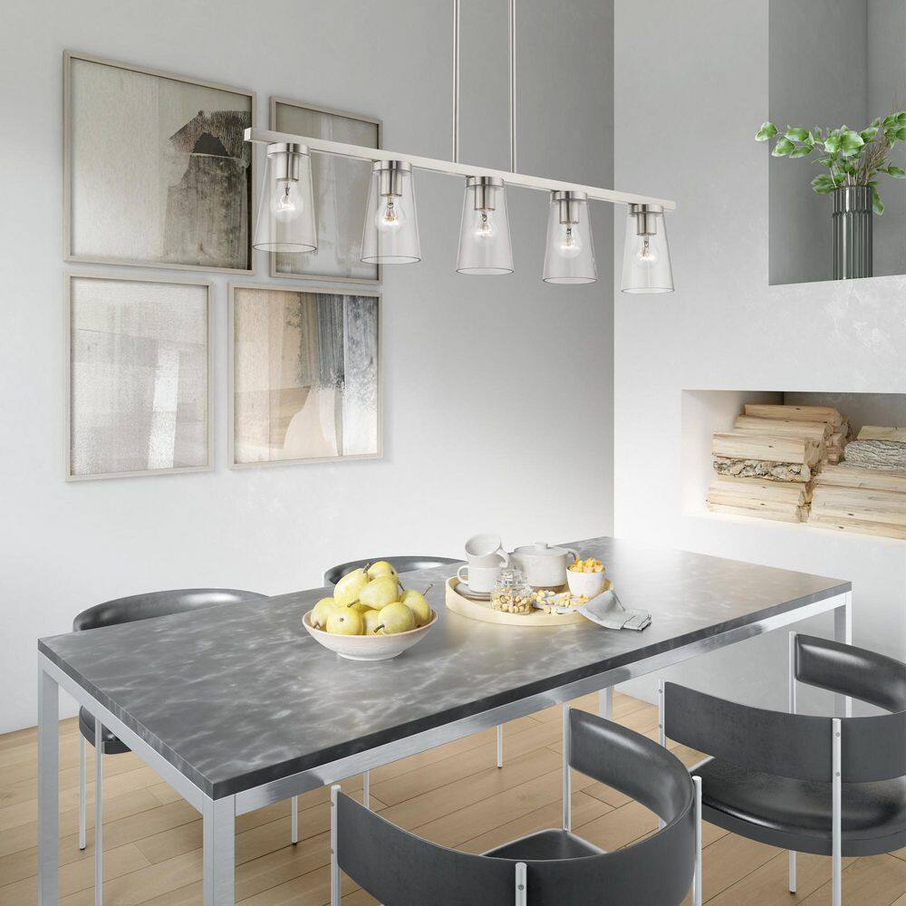 Brushed Nickel 5-Light Chandelier with Clear Glass Shades