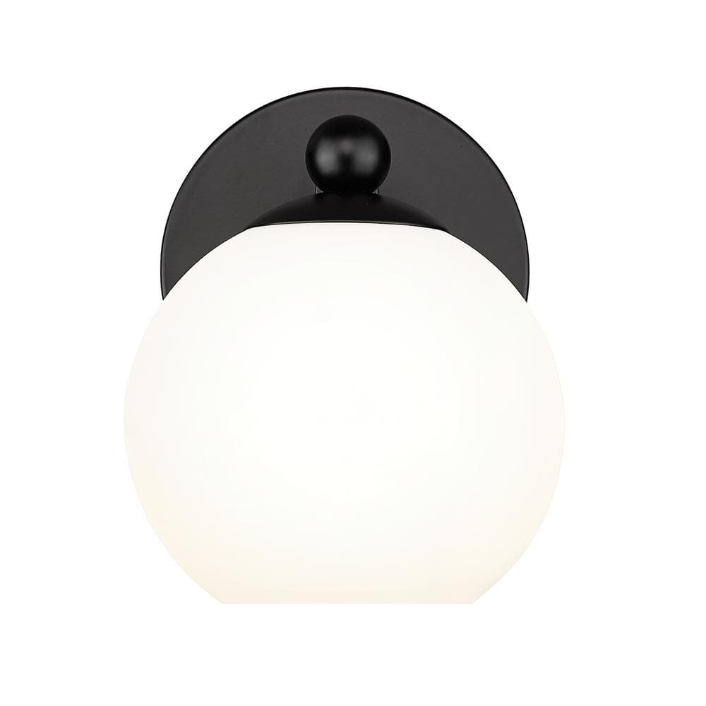 Neoma 5.25 in. 1 Light Matte Black Wall Sconce Light with Opal Etched Glass