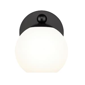Neoma 5.25 in. 1 Light Matte Black Wall Sconce Light with Opal Etched Glass Shade with No Bulbs Included