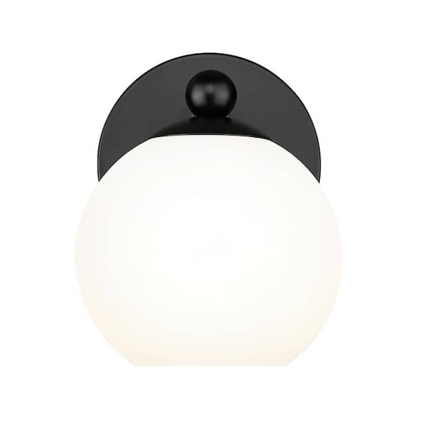 Unbranded Neoma 5.25 in. 1 Light Matte Black Wall Sconce Light with Opal Etched Glass Shade with No Bulbs Included