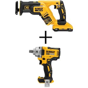 20V MAX Lithium-Ion Cordless Brushless Compact Reciprocating Saw Kit and  20-V 1/2 in. Impact Wrench with Detent Pin