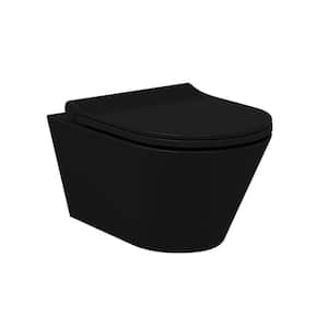 Charm 14 in. Wall Hung 1-Piece 1.28 GPF Dual Flush Elongated Toilet in Matte Black Seat Included