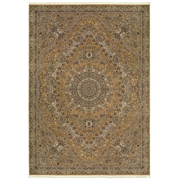 4 ft. x 5 ft. Ivory, Black, Brown Medallion Washable Area Rug